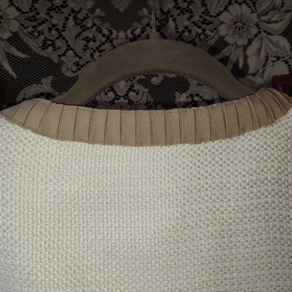 Mark Zunino white beige crop jacket pleated ribbon edges knit tweed bell sleeves - Picture 7 of 7